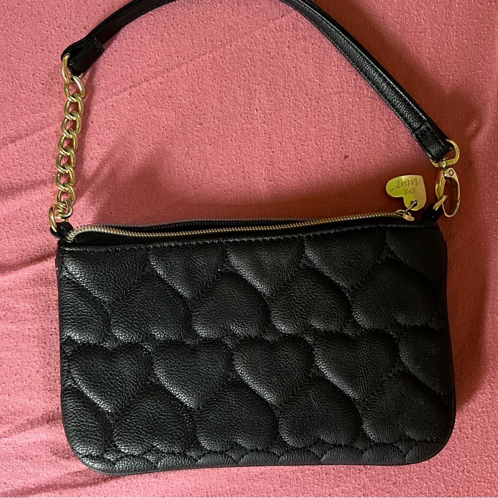 Black heart mini bag with floral interior